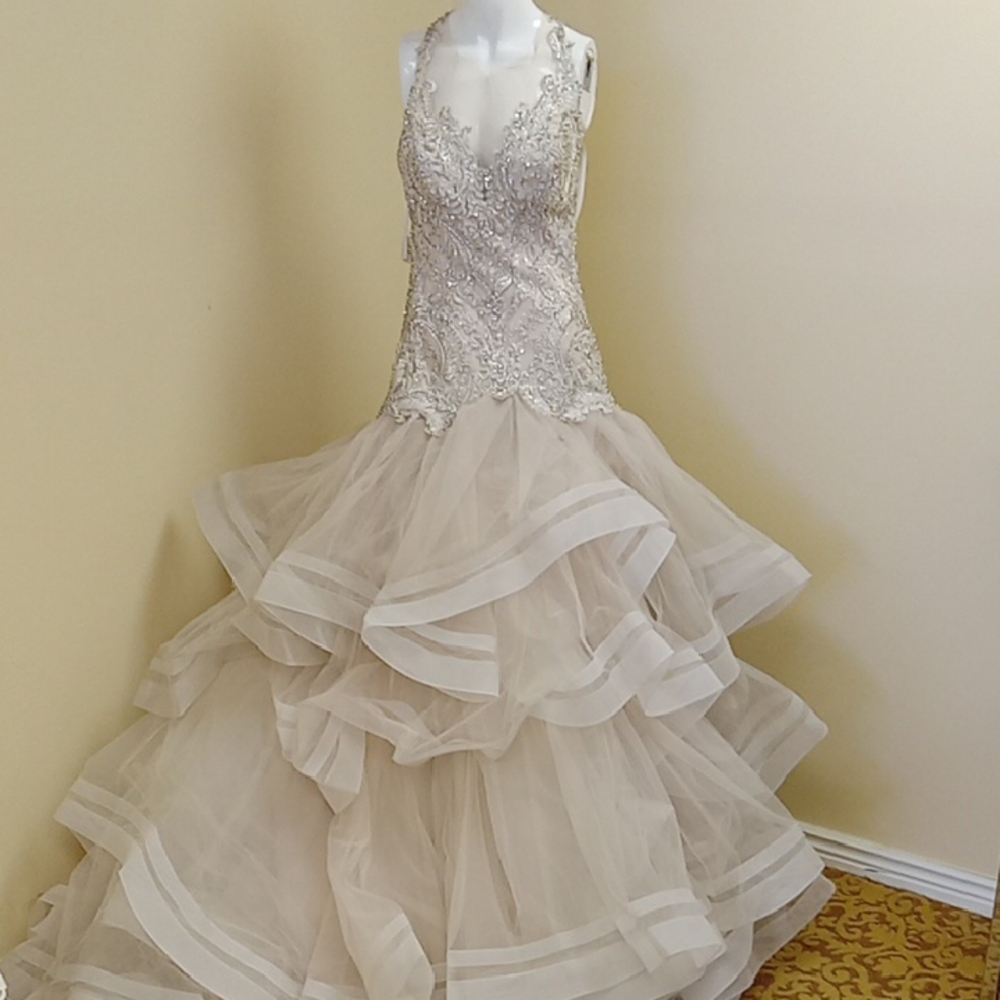 Allure Bridals Cream and Silver Layered Wedding Dress